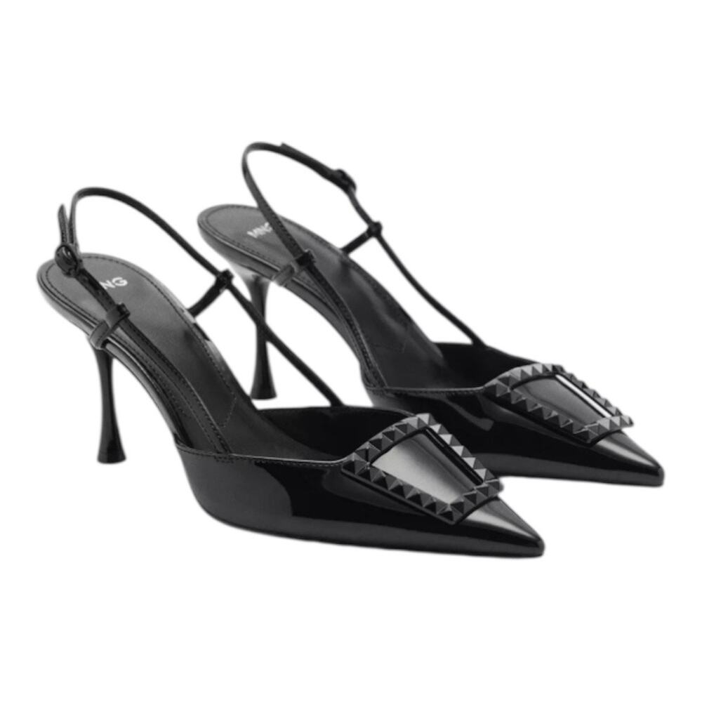 Mango Leather Slingback Heels Women Black 39 NWT
